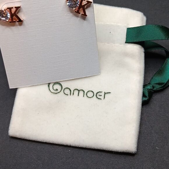 New Bamoer Initial K Stud 925 Earrings Hypoallergenic Nickle Free Rosegold - Picture 4 of 4